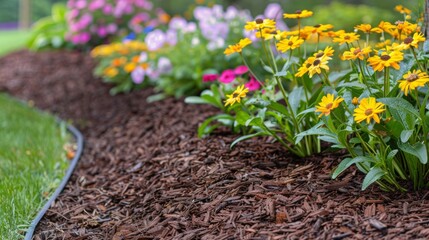 Fresh pine-straw and hardwood mulch in landscape beds